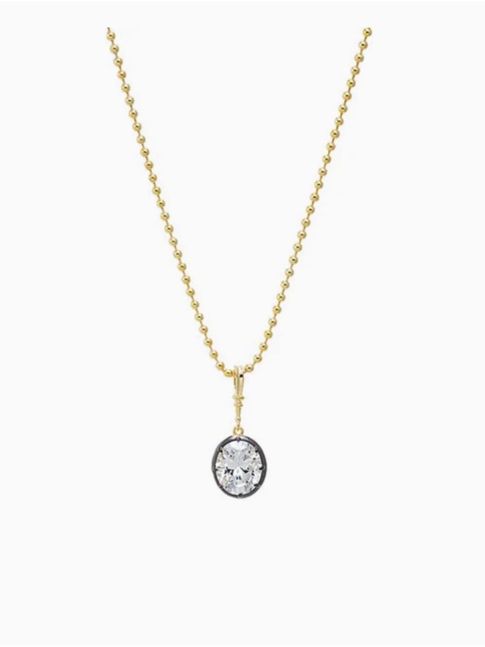 Gold PlatedChain Necklace with Clear Oval Pendant - Women's Jewelry